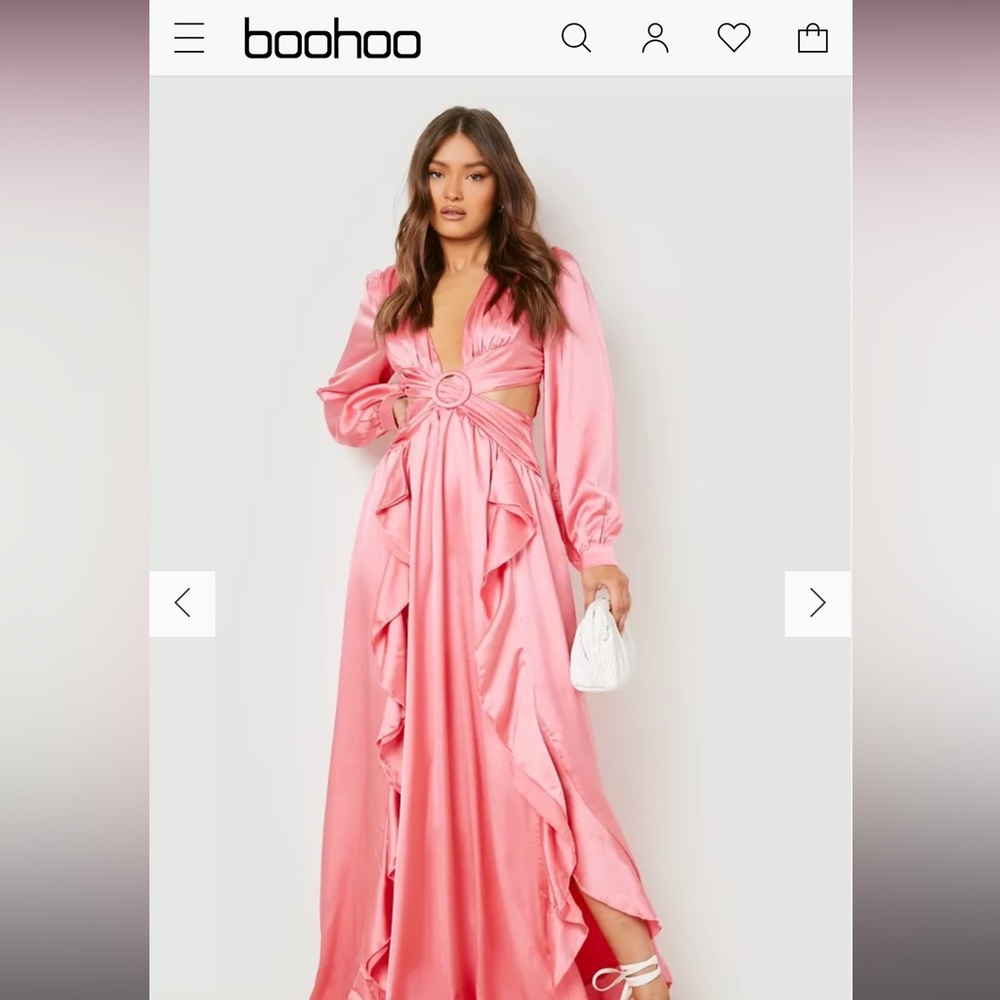 SATIN RUFFLE PLUNGE MAXI DRESS